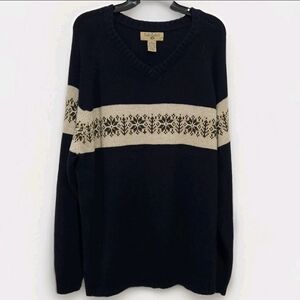 Vtg Fargo Mens XL Fair Isle Sweater Pullover Longsleeve Blue V-neck Navy